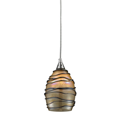 Luminaire suspendu 1 lumière de 5 po de large Vines - Nickel satiné avec verre brun clair