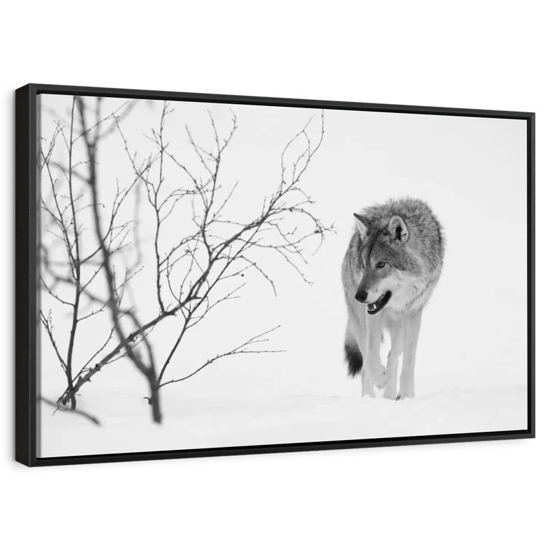 Chasse au loup d'hiver, 19 po x 13 po, Cadre flottant noir