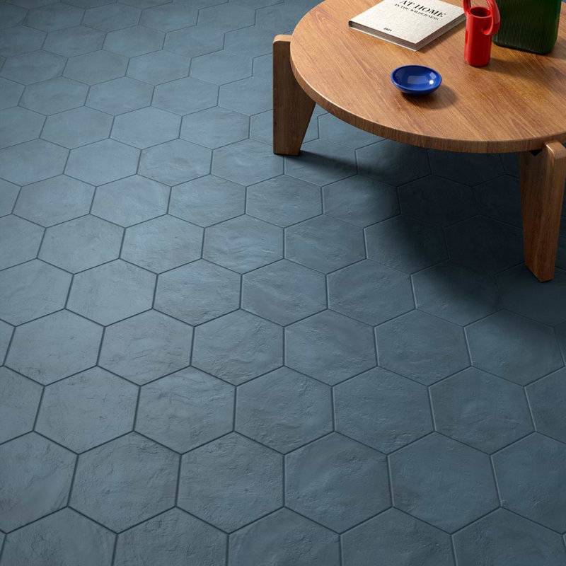 Ava 8" Hex Matte Porcelain Tile, Ava Deco Sabbia Charcoal