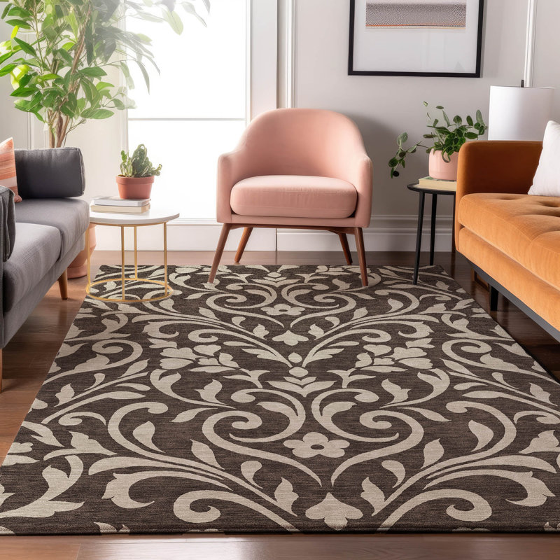 Premium Machine Washable Prisco Chocolate Rug, Rectangle 5' x 7'6"