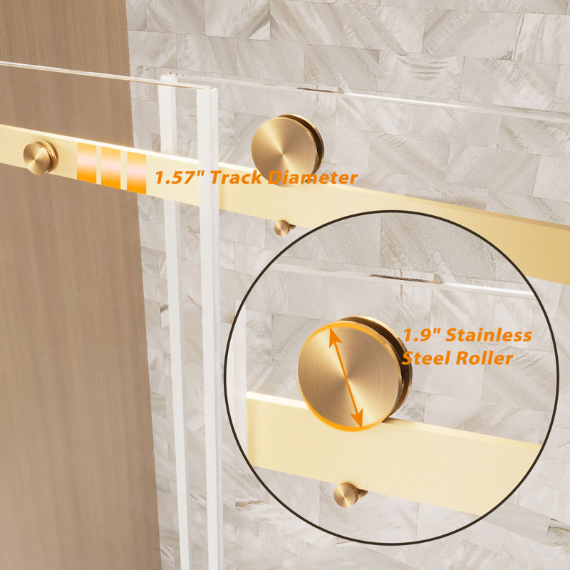 Shower Doors Glass Sliding,frameless Waterproof Sealing Strip,1/4" Inch Sgcc Tempered Glass,stainless Steel Pull Handle,tempered Glass,easy To Clean,