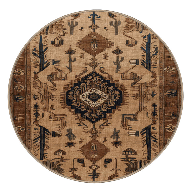 Machine Washable Persian Brown Area Rug, Round 7'