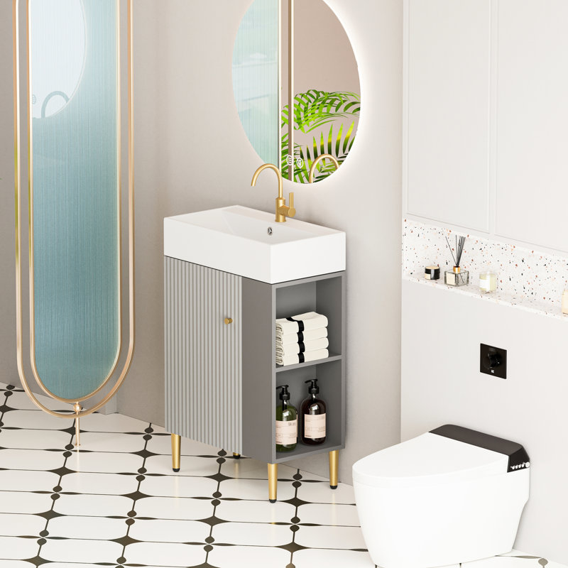 Meuble-lavabo de 21,6 po de couleur grise 24Vb06-21Mgr avec lavabo en céramique. Élégance moderne. Fabrication en bois. Options de rangement. Assemblage requis.