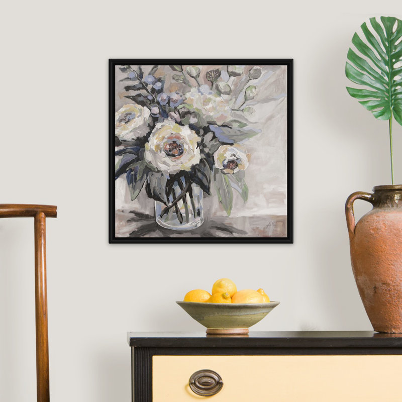 «Delighted Greige» par Jeanette Vertentes - reproduction d'art sur toile, H 22 po x l 22 po x P 1,75 po, Cadre flottant noir