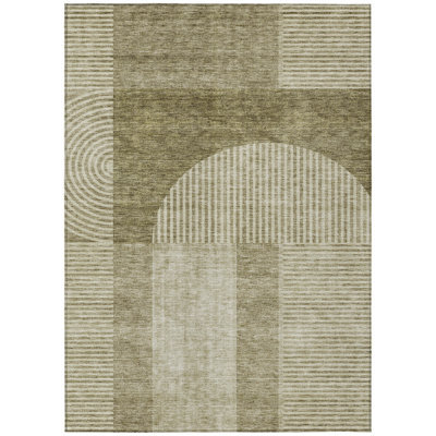 3' X 5' Taupe Beige And Tan Geometric Washable Indoor Outdoor Area Rug