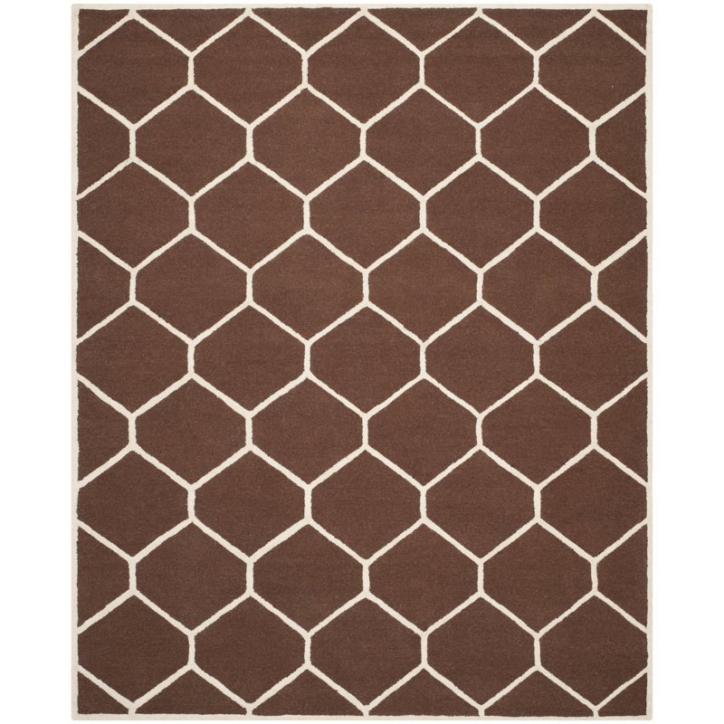 Hand-Tufted Dark Brown and Ivory Wool Geometric Rug, 4' x 6'
