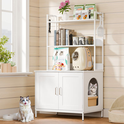 Enceinte de litière avec tablettes et portes, armoire à chat industrielle, boîte de litière cachée pour chat, meuble de litière pour chat, salle de bain pour chat pour grands chats, meuble d'intérieur pour chat