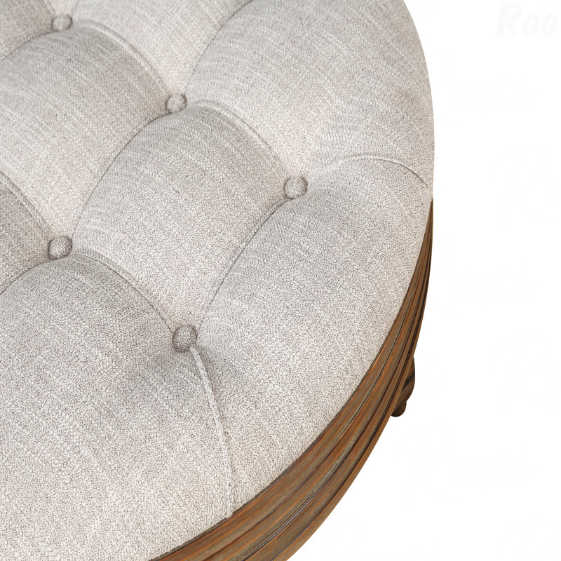Grande table basse ronde avec repose-pieds imperméable surdimensionnée à 2 niveaux avec capitonnage à boutons et tablette en bois