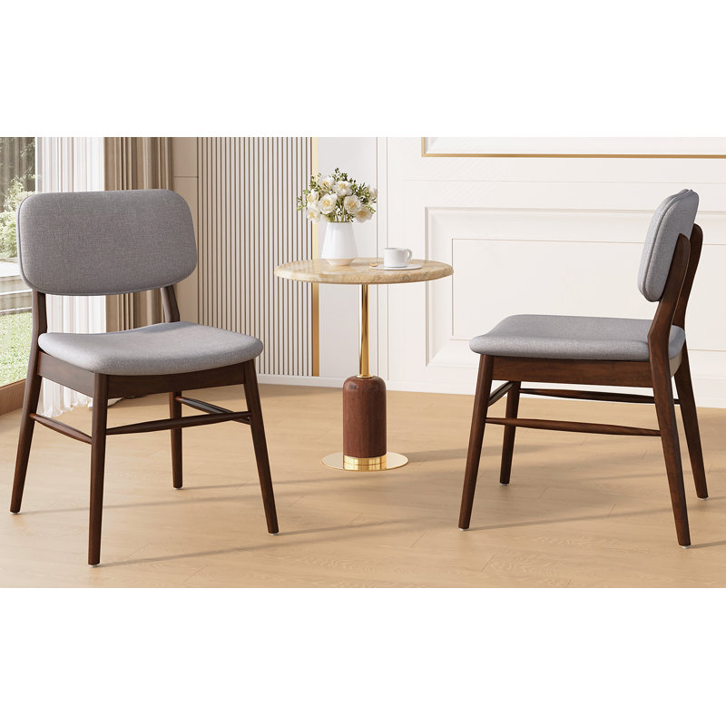 Set Of 2 Mid - Century Upholstered Dining Chair With Rubberwood Frame, Natural+Grey, Light Grey, Walnut