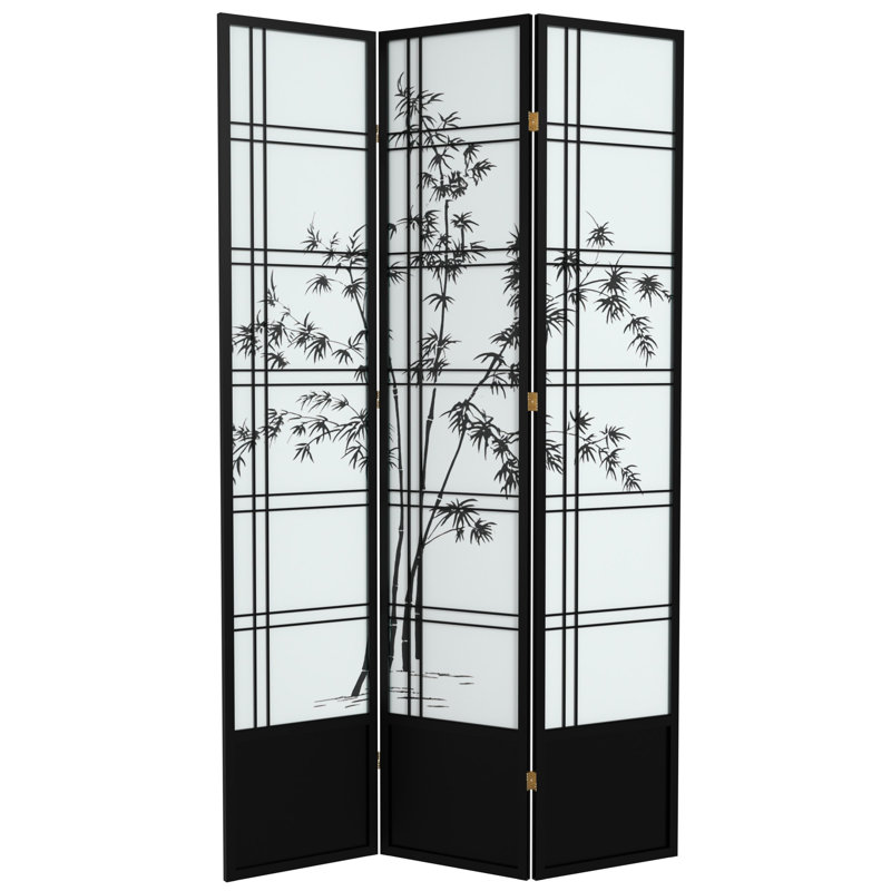 83.5" Bamboo Tree Double Cross Shoji Room Divider, 3 Panels, Black
