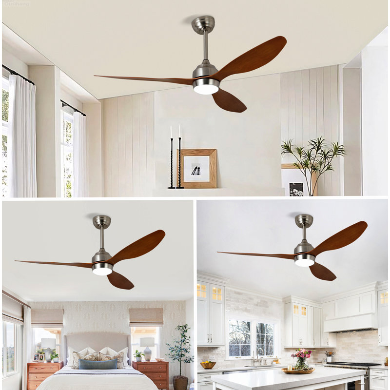 Ventilateur de plafond 52 pouces avec lumières et moteur à courant continu réversible de 52 pouces, Nickel satiné