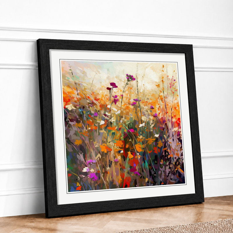 Wildflowers Glitch Art No.3 - Framed Print, Black