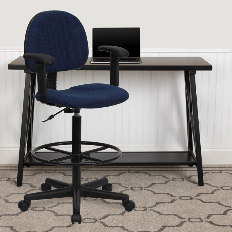 Commercial Adjustable Height Drafting Chair with Adjustable Foot Ring, Navy Blue Patterned, Yes
