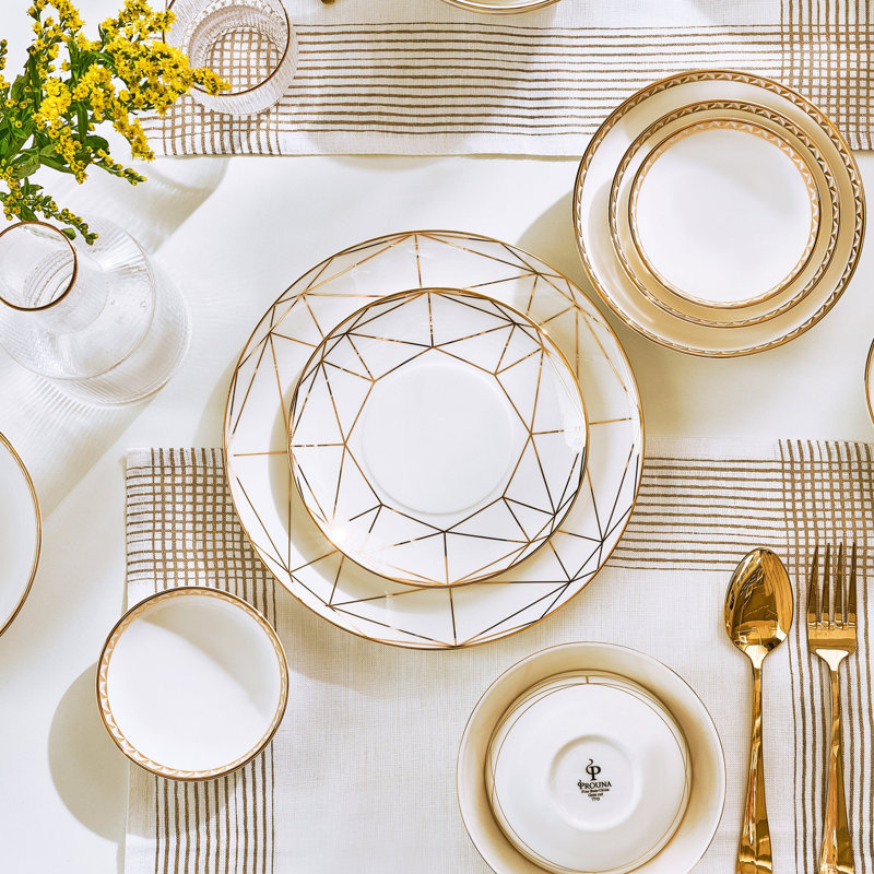 Gem Cut Gold Bone China Dinner Plate