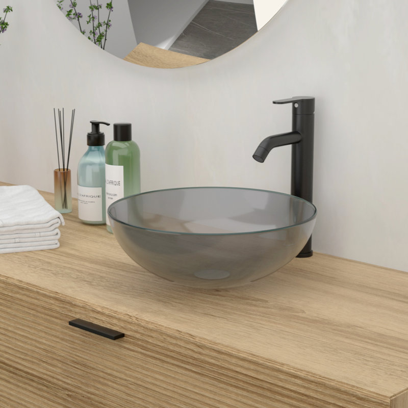 Bathroom Artistic Tempered Glass Vessel Bathroom Sink With Pop-Up Drain