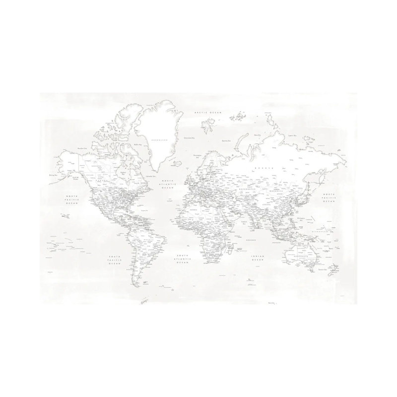 Detailed World Map Maeli White by Blursbyai - Gallery-Wrapped Canvas Giclée on Canvas, 20.32 cm H x 30.48 cm W, Canvas