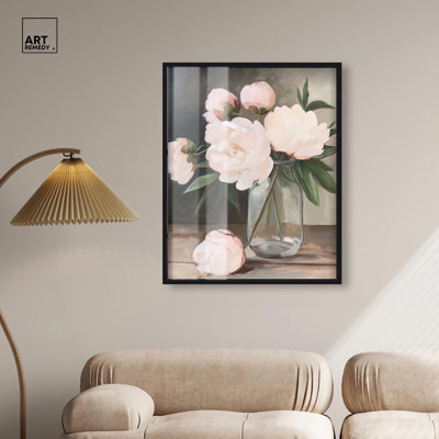 Pink Peonies II Shadowbox Print Farmhouse Wall Art by Art Remedy, Black Frame, 30 x 36