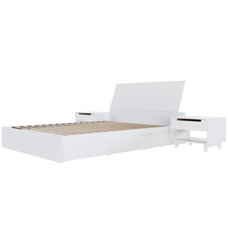 Ensemble de chambre à coucher avec rangement réversible 3 pièces Numan, Blanc, Grand lit
