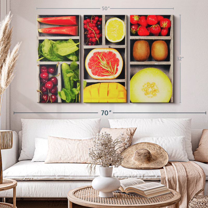 Légumes et fruits, impression sur toile Bento, H 32 po x l 50 po
