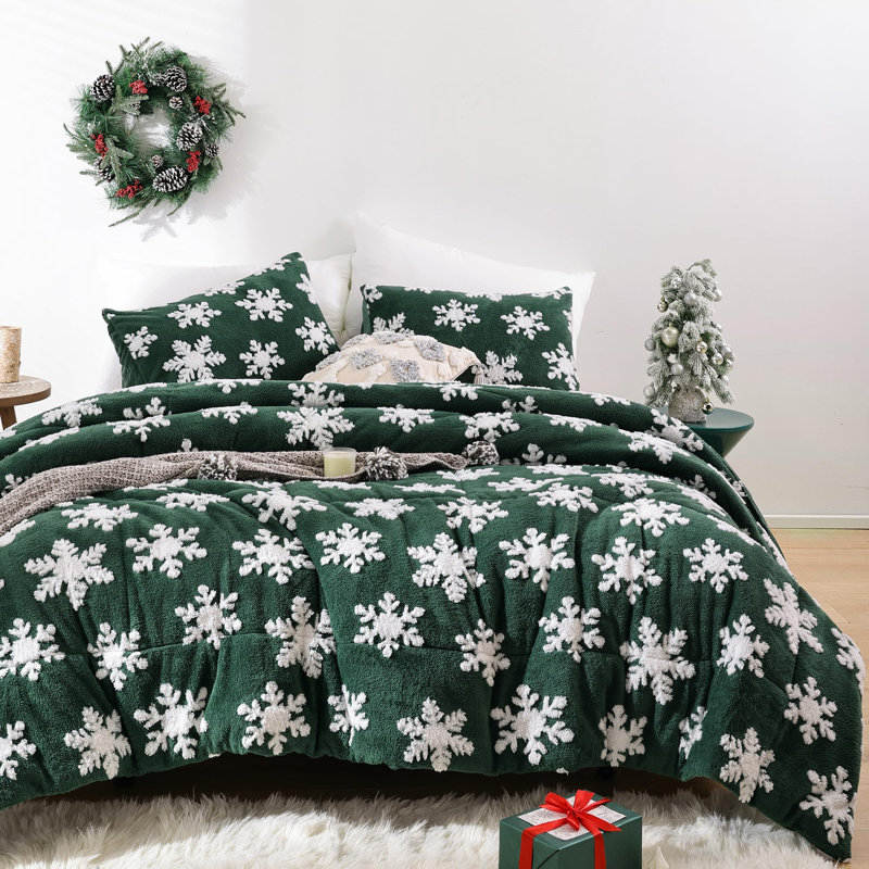Ensemble d'édredon de Noël 3 pièces - édredon en flocon de neige blanc en 3D avec deux taies d'oreiller