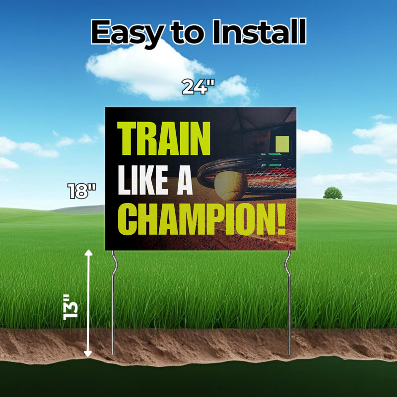 Train Like a Champion! Yard Sign by DC | 24"x18" Double Sided Tennis Garden Sign with 13” Metal Stakes | Outdoor Signs Waterproof for Lawn, Patio, Sidewalk & House | Set of 5 | Made in USA