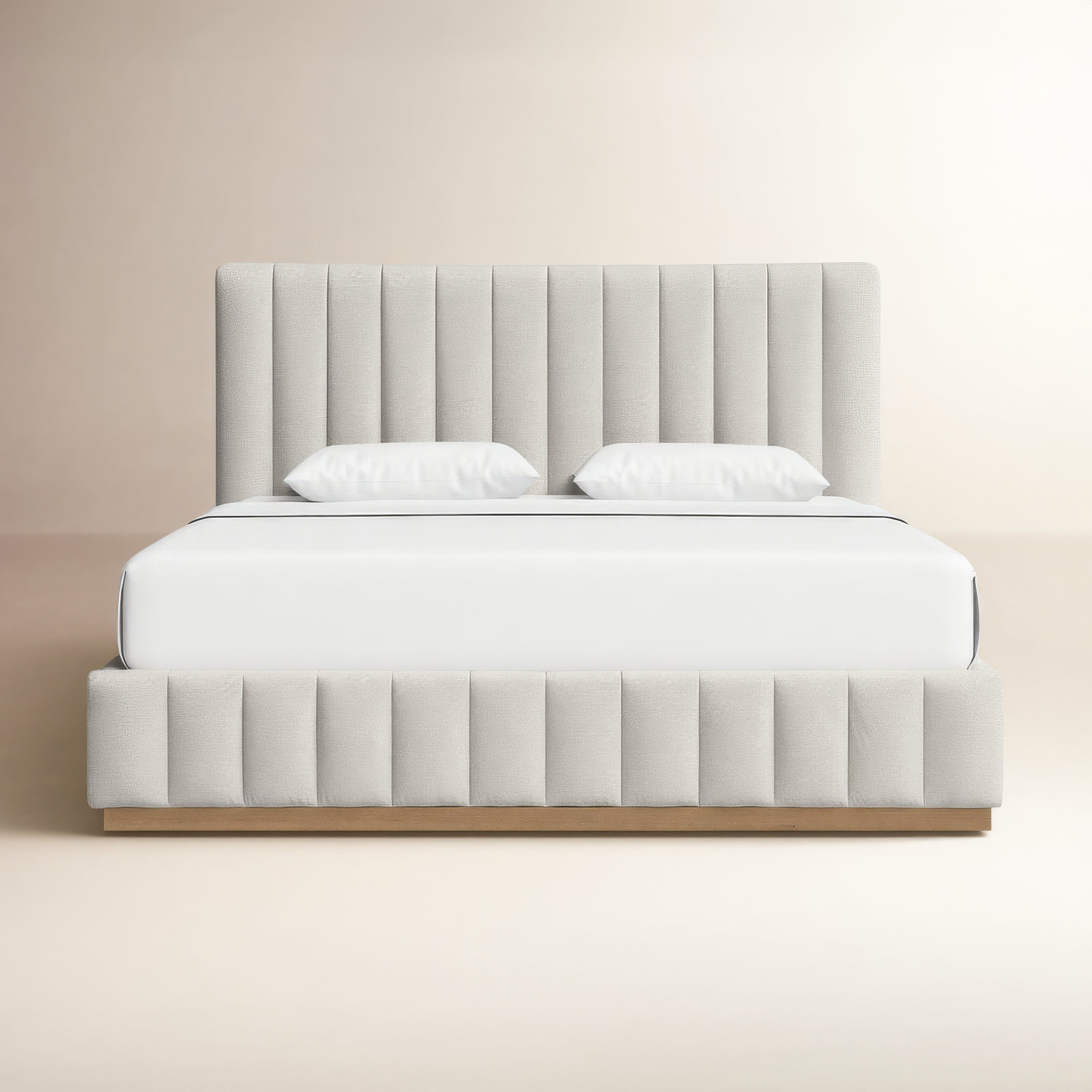 Codyn Upholstered Bed, King, Cream Linen Textured Fabric