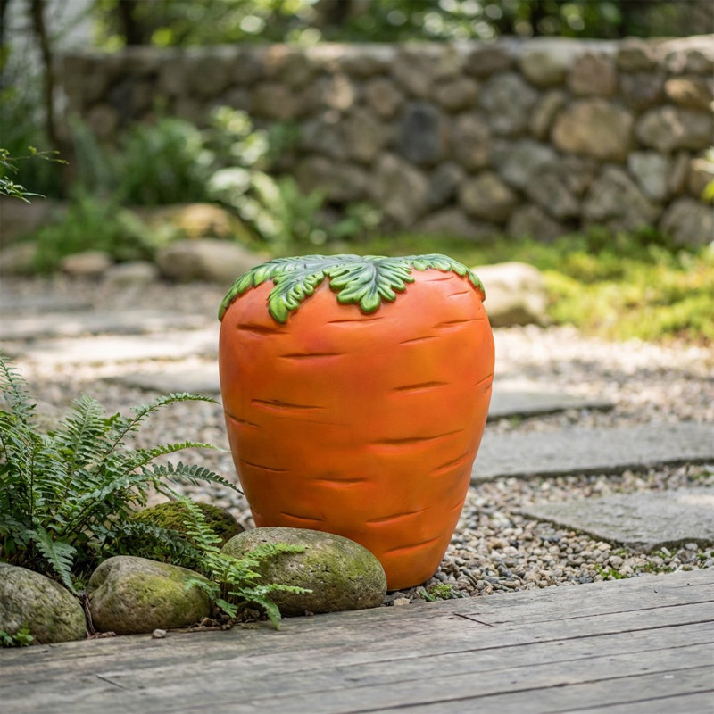 Tabouret de jardin surdimensionné 16,5 po en résine de carotte, table d'appoint fantaisie et support pour plante d'intérieur / extérieur
