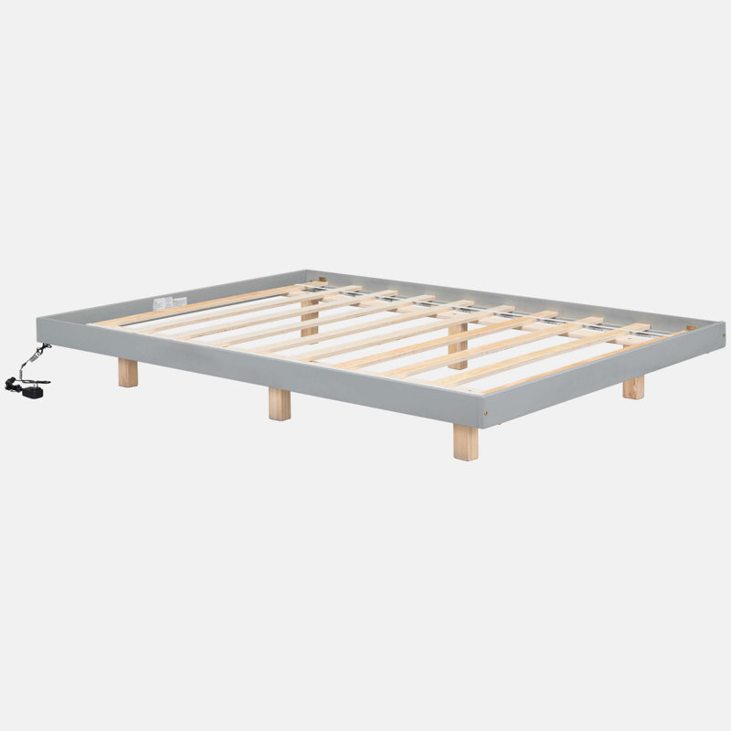 Floating Bed With LED Lights Underneath, Full, Gray