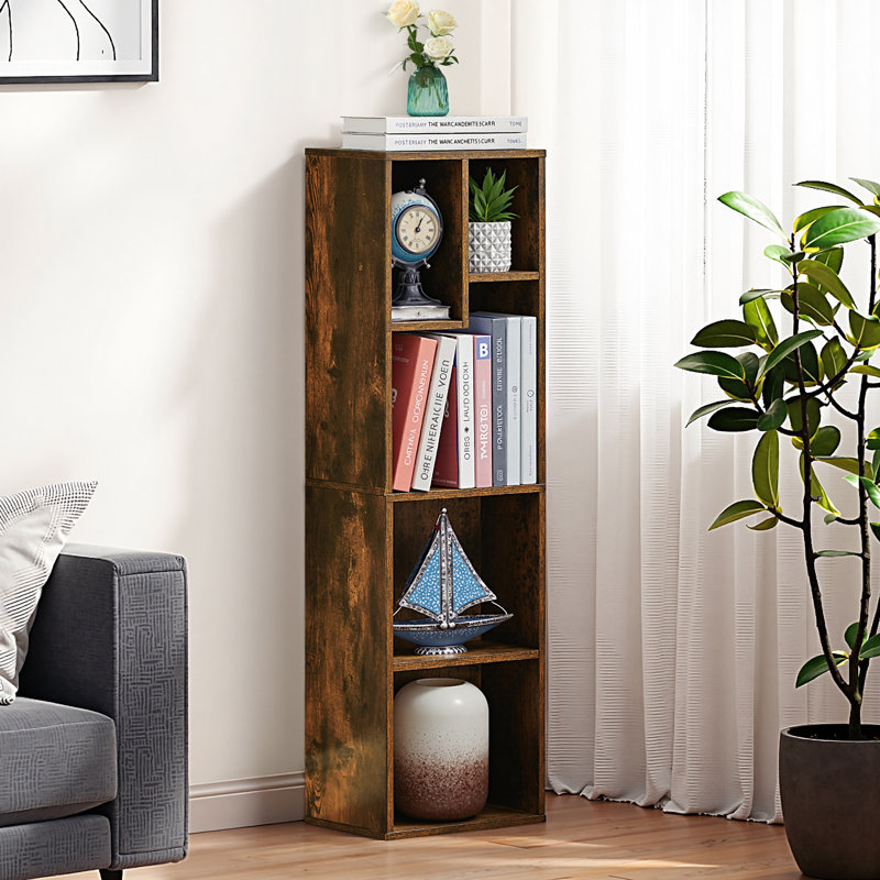 Bibliothèque de rangement Emmuela, Brun, (5 tablettes) H 42,2 po x l 11,8 po x P 9,5 po