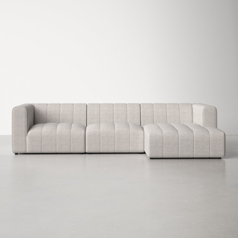 Langham Modular Chaise Sectional, Right Hand Facing, Light Gray Napa Sandstone Polyester, Black