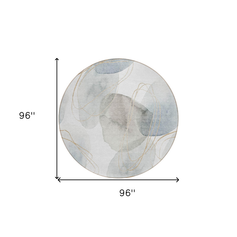 Tapis extérieur rond lavable et antidérapant rond ivoire et gris de 8 pi