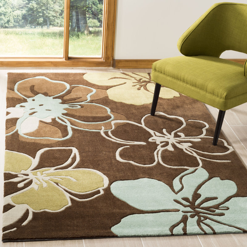 Modern Art Hand Tufted Performance Floral Rug, Rectangle 6' x 9'