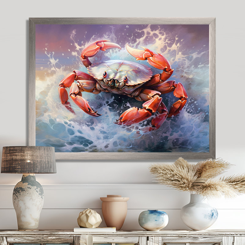 Crabe Beachcombers I - Décoration murale crabe, H 12 po x l 20 po x P 1 po, Cadre simple argenté