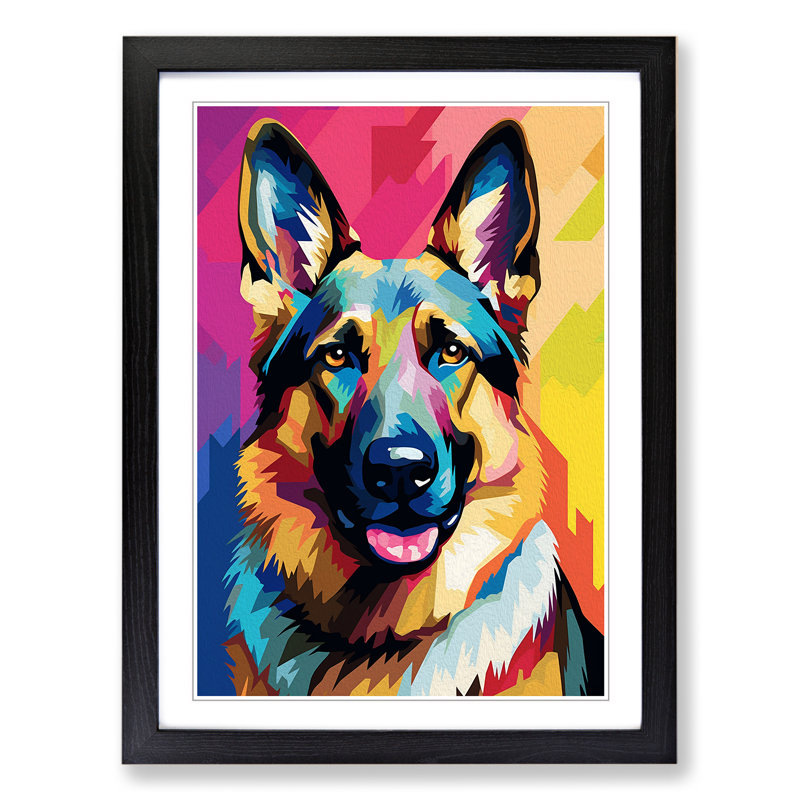 German Shepherd Colour Field Art - Framed Print, 34cm H x 25cm W, Black Framed
