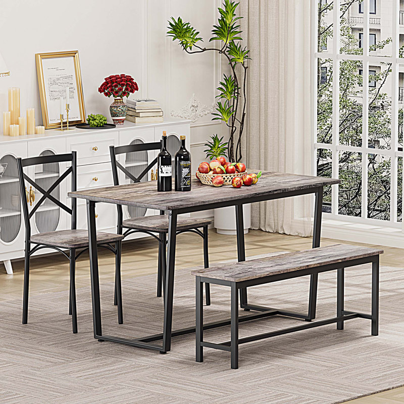 4-Piece Rectangle Dining Table Set, Gray/Black
