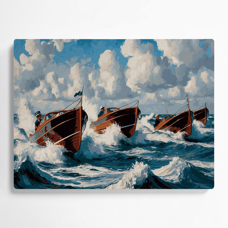 Nautique, bateaux à moteur gris, art mural, H 11 po x l 14 po
