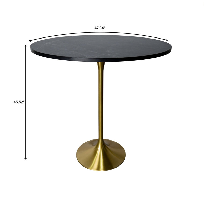Greydon Round Bar Height Dining Table with MDF Top and Gold Stainless Steel Pedestal Base Kitchen Table Seats 2-6 Person