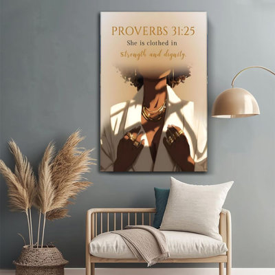 1Pc 24x36inchs Large Canvas Wall Art Bible verses, African American women portraits, neoclassical art style Framed Wall Decor for Home Decor & Room Decor Print for Home, living Room, Bedroom