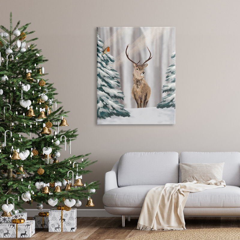 «Seasonal Deer Winter Landscape on Canvas», impression, H 48 po x l 36 po x P 1,5 po