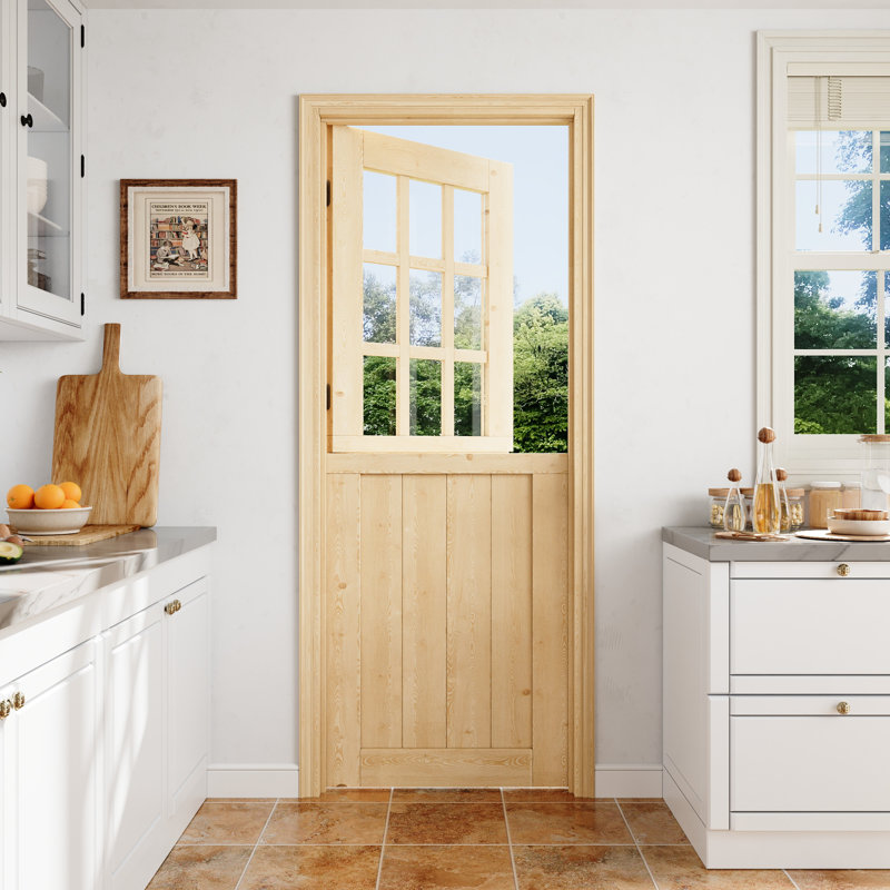 Porte semi-intérieure 32 "x 80" 9 portes en bois de pin massif, 32 po x 80 po, 9 carreaux