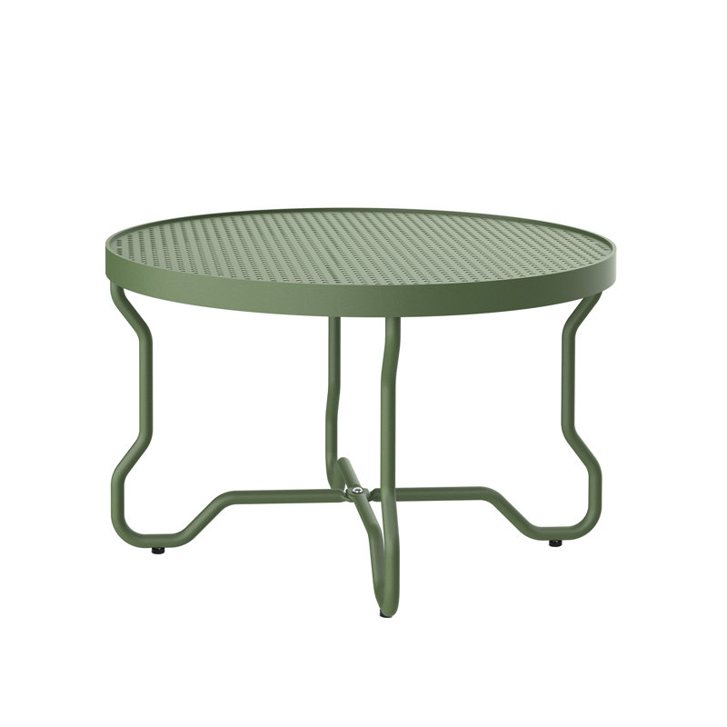 28'' W X 17.5'' H Indoor/ Outdoor Round Steel Coffee Side Table, Modern Patio Plant & Camping Table with Reinforced Tabletop Design