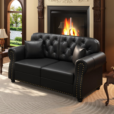 Canapé Chesterfield de 63 po en similicuir à 2 places avec accoudoirs roulés