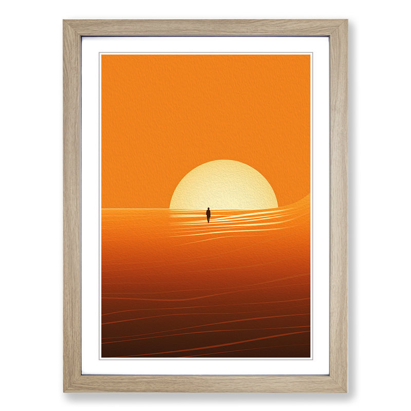 Surfing Minimalism - Single Picture Frame Print on Wood, Oak, 34cm H x 25cm W x 2cm D