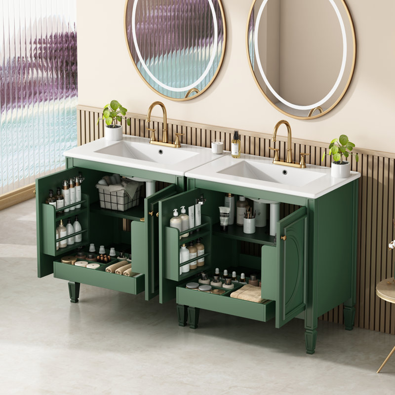 Ensemble de meuble-lavabo en bois massif Eshin, Vert