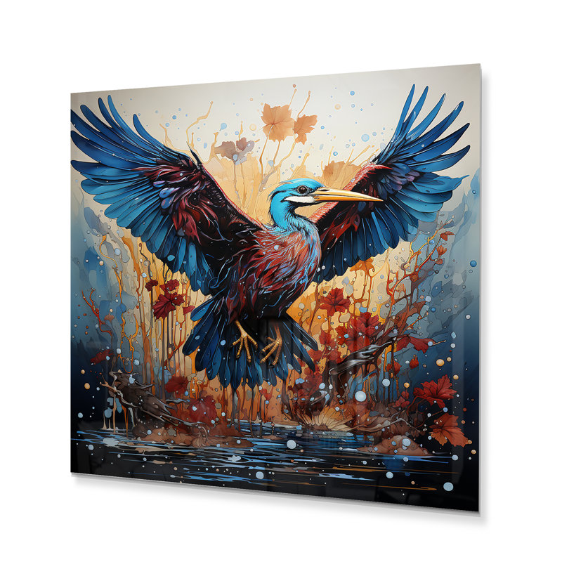 Heron Majestic Wings Pointillism - reproduction d'animaux sur métal, H 36 po x l 36 po x P 1 po