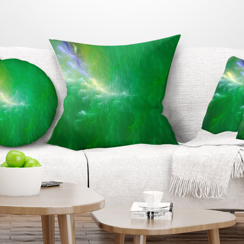 Vert tonnerre fractal vert - coussin imprimé abstrait, 18 po x 18 po, Coussin décoratif