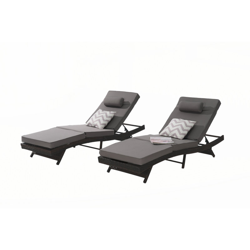 Outdoor Wicker Long Reclining Chair Set of 2, Dark Gray
