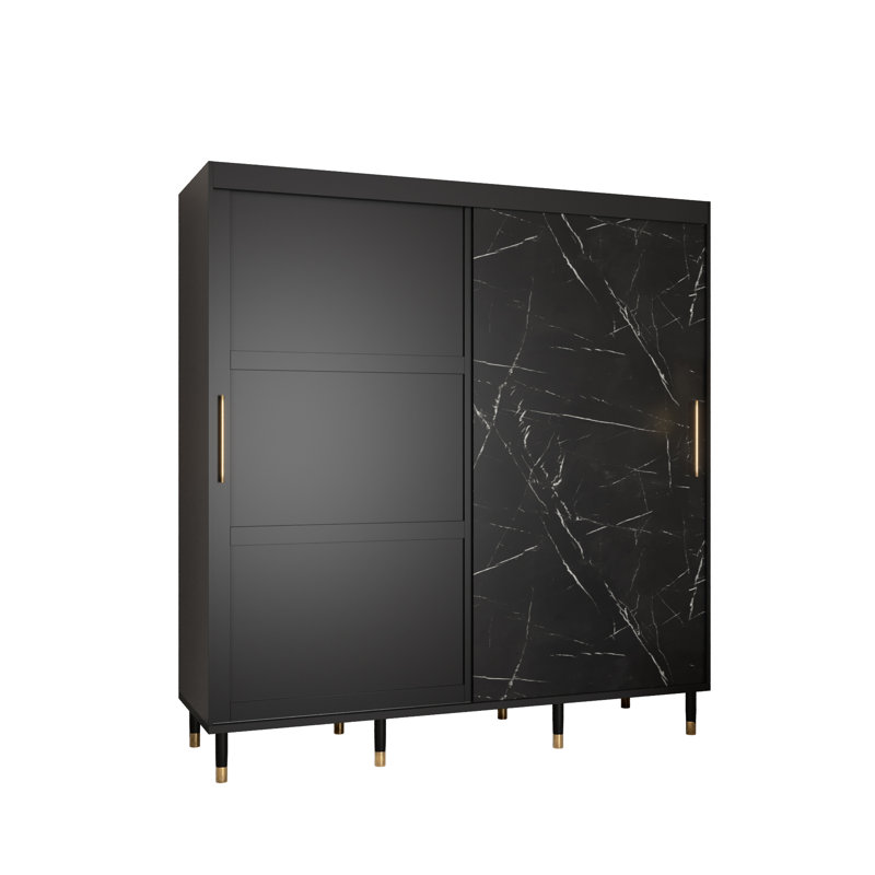 Malda Manufactured Wood Wardrobe, 208cm H x 200cm W x 62cm D, Black Matt