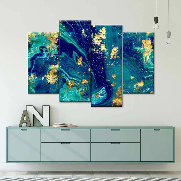 Marbre écoulement abstrait 4 pièces, H 22 po x l 36 po x P 1 po