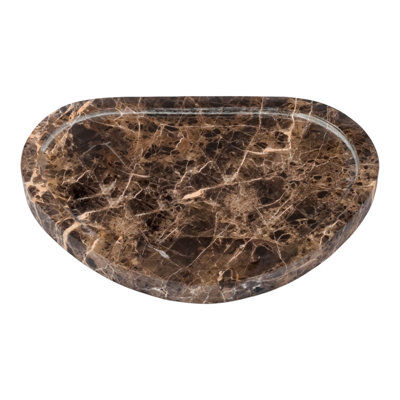 Decorative Marble Oval Accent Tray for Coffee or Dining Table Decor - Tabletop Centerpiece Display and Entryway Organizer for Home Styling - Brown